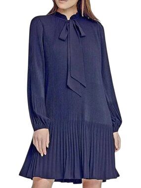 NWT Pleated Chiffon DKNY Dress XL Navy High Neck Wedding Guest/Church/Work - 14W